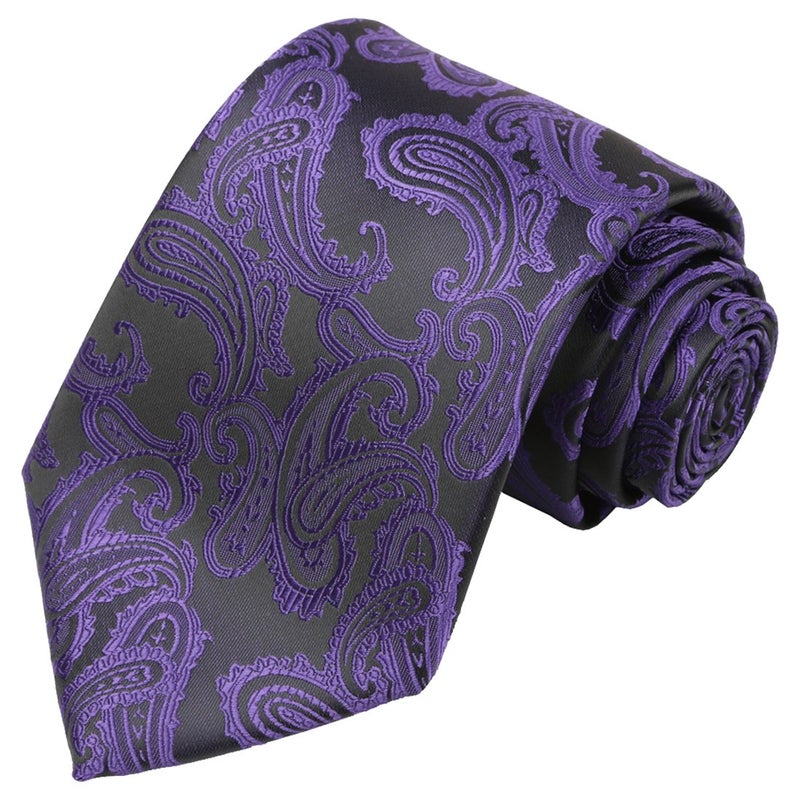 KissTies Royal Purple Extra Long Tie 63'' XL Paisley Necktie And Pocket Square + Gift Box - Image 3